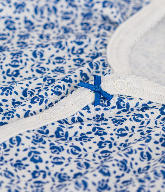 Babies' Short Cotton Playsuit MARSHMALLOW blue/INCOGNITO