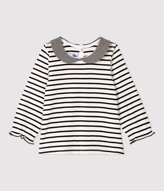 Babies' Cotton Blouse MARSHMALLOW white/SMOKING blue