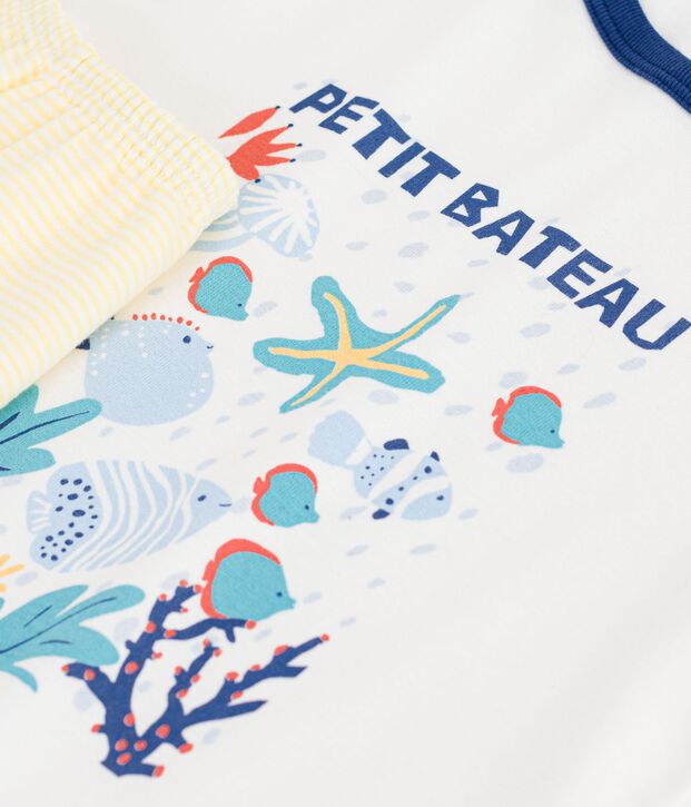 Children's short cotton pyjamas with an ocean design white/multicolor