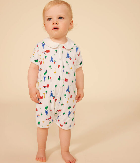 Babies' Short Cotton Playsuit MARSHMALLOW white/MULTICO white