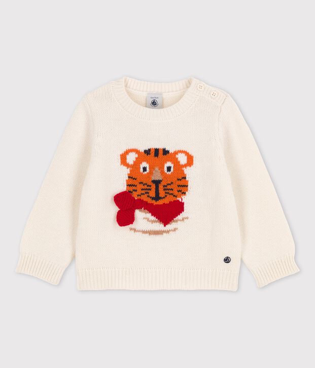 Babies' Wool/Cotton Knitted Jumper white/multicolor