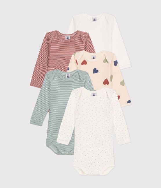 Babies' 3-Heart Patterned Long-Sleeved Cotton Bodysuits - 5-Pack variante 1