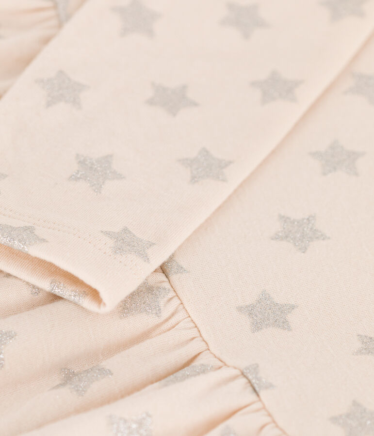 Girls' long-sleeved rib knit print dress Ecru/grey