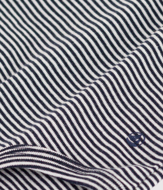 Babies' Short-Sleeved Stripy Polo Collar Cotton Bodysuit SMOKING blue/MARSHMALLOW white