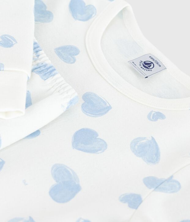 Children's pyjamas in heart-printed fleece white/multicolor