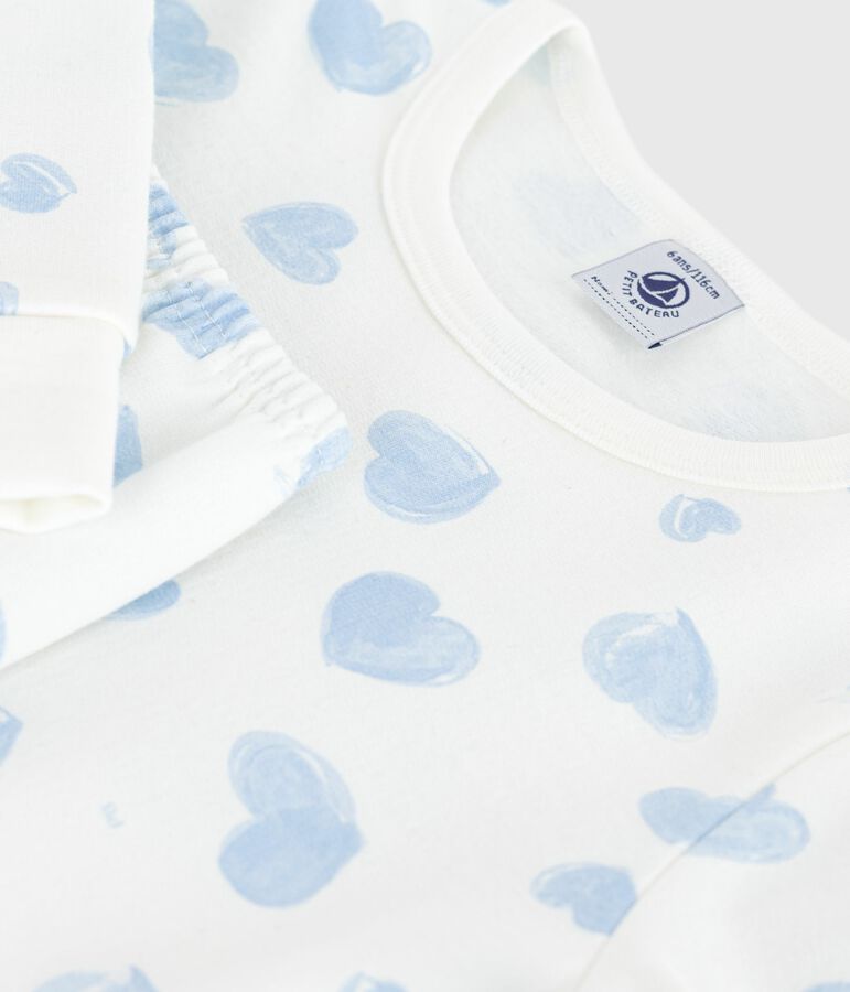 Children's pyjamas in heart-printed fleece white/multicolor