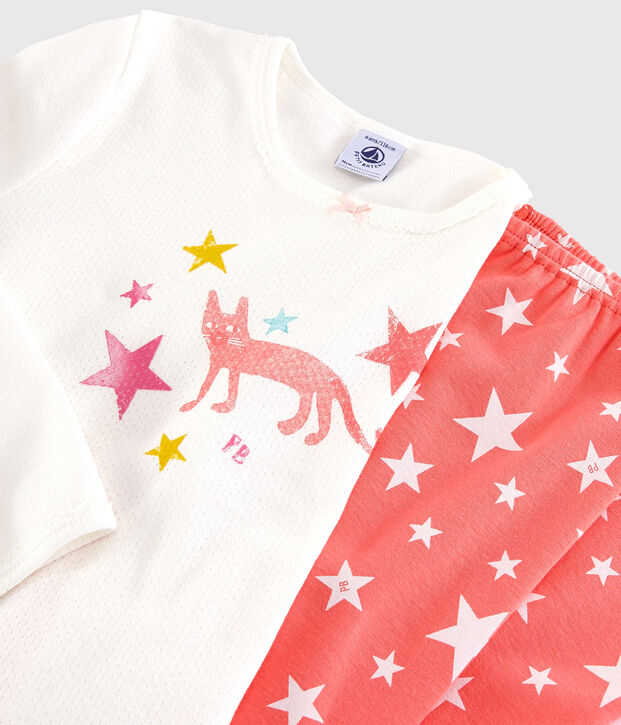 Girls' Starry Cotton Pyjamas white/orange