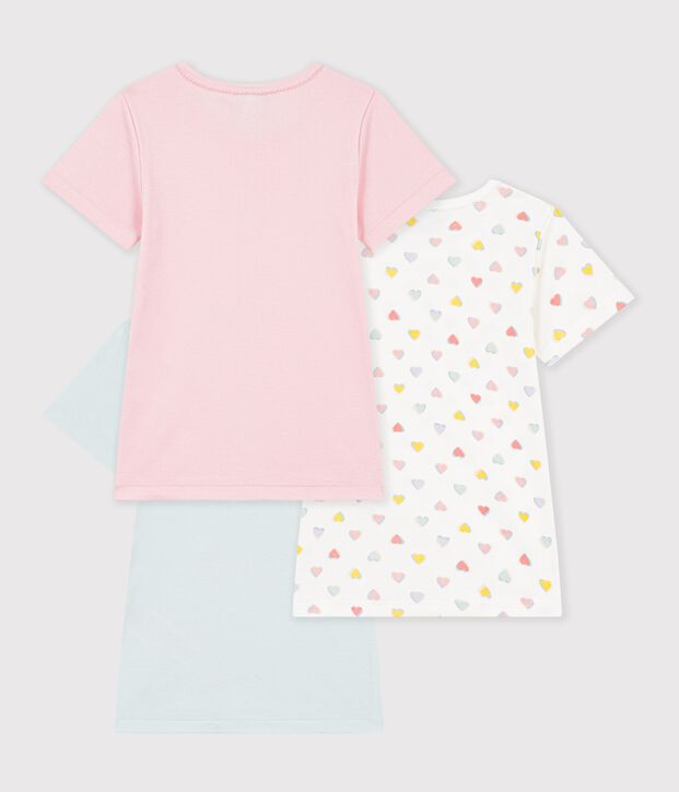 Pack of children's short-sleeved cotton T-shirts with hearts multicolor