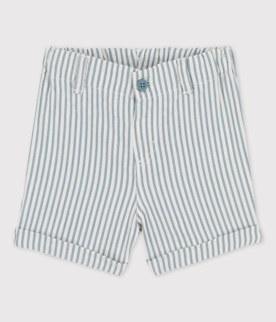 Babies' Striped Seersucker Shorts BRUT blue/MARSHMALLOW white