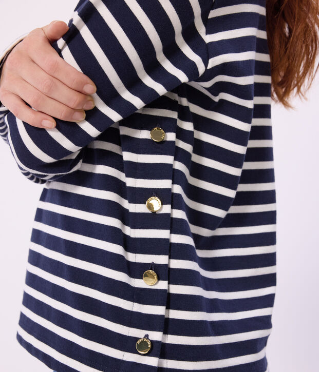 Women's stripy cotton Breton top blue/white