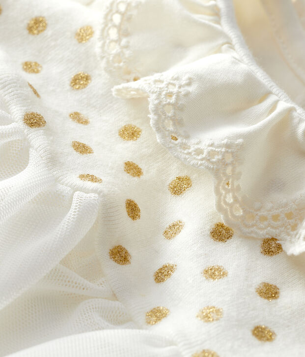 Baby Girls' Cotton and Linen Bodysuit/Dress white/yellow