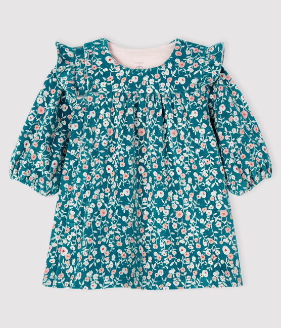 Baby Girls' Long-Sleeved Floral Velour Dress MOZAIK /MULTICO ecru