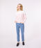 Women's long-sleeved cotton Breton t-shirt MARSHMALLOW white/CHARME pink