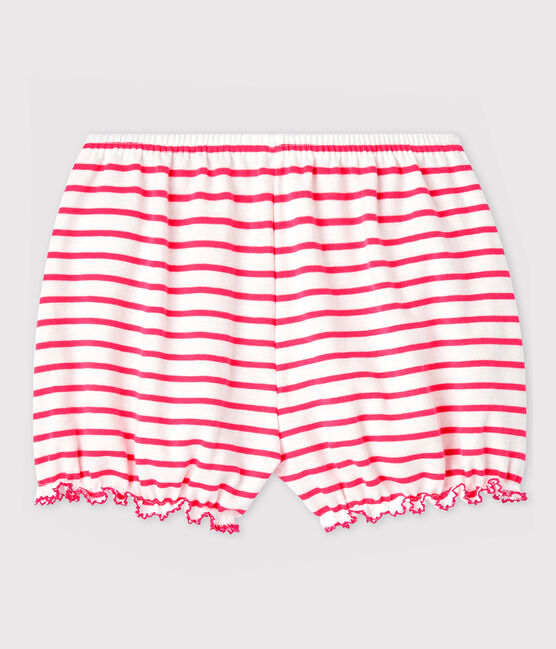 Baby Girls' Stripy Cotton Bloomers MARSHMALLOW white/GEISHA pink