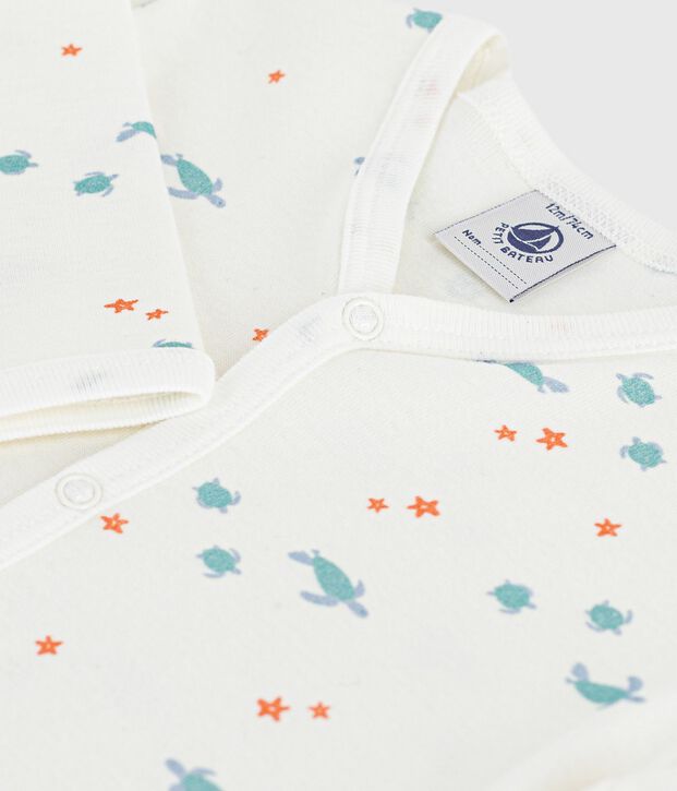 Babies' footless turtle print cotton pyjama suit white/multicolor
