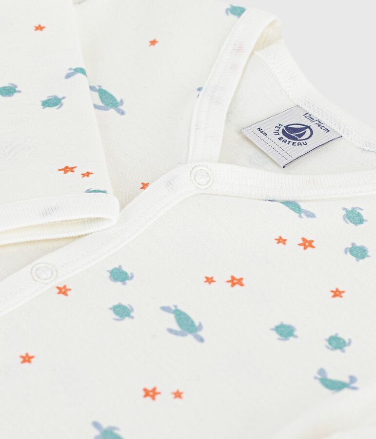Babies' footless turtle print cotton pyjama suit white/multicolor