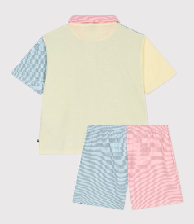 Women's striped cotton button-front pyjama shorts white/multicolor