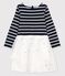 Girls' Long-Sleeved Cotton/Tulle Dress SMOKING blue/MARSHMALLOW white