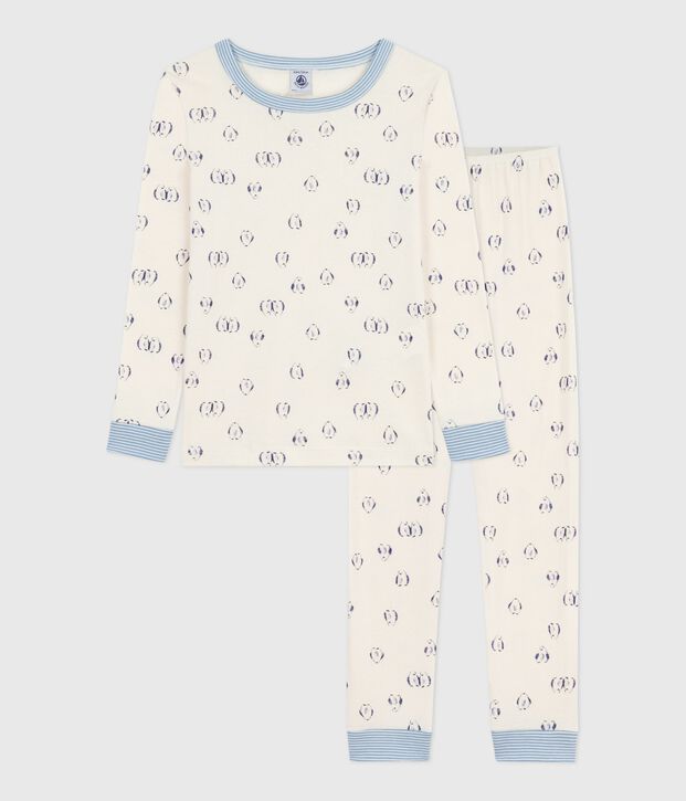 Children's printed cotton pyjamas, very fitted blue/blue