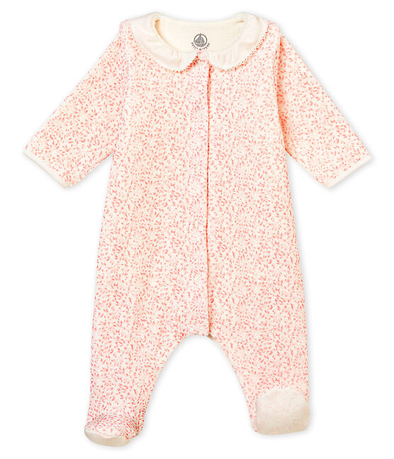 Baby girl's Bodyjama in print cotton velour MARSHMALLOW white/JOLI pink