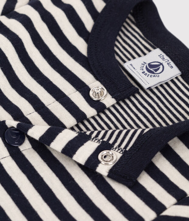 Babies' Stripy Tube Knit Cardigan blue/ecru