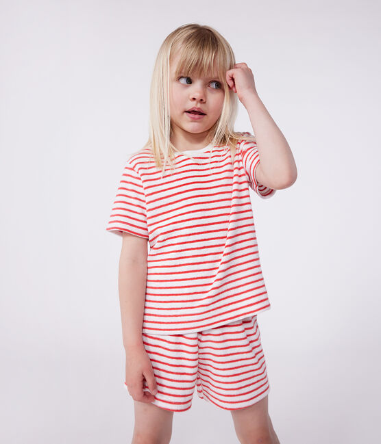 Children's short stripy cotton pyjamas MARSHMALLOW red/SPI