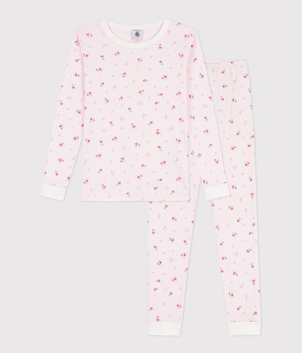 Children's very snug fitting floral print cotton pyjamas pink/multicolor
