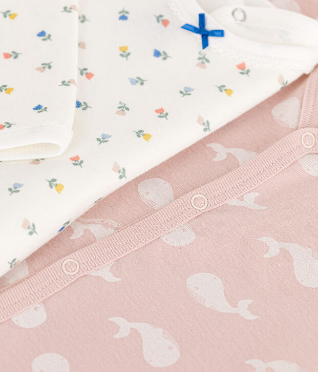 Floral and Whale Themed Cotton Sleepsuits - 2-Pack multicolor