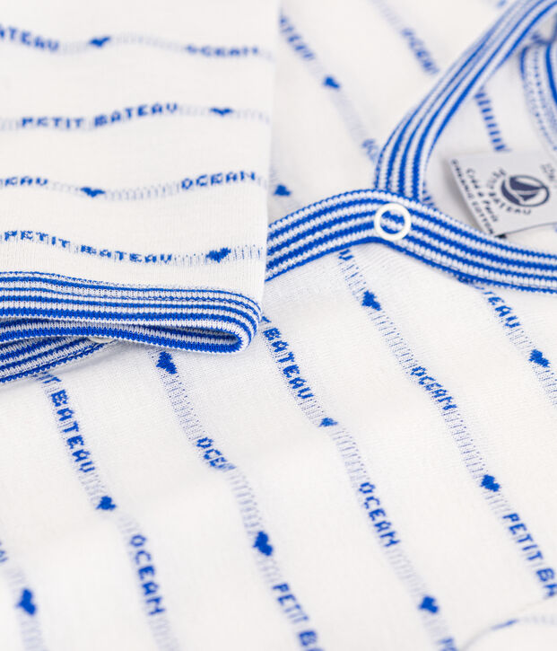 Patterned Knit Cotton Sleepsuit white/blue