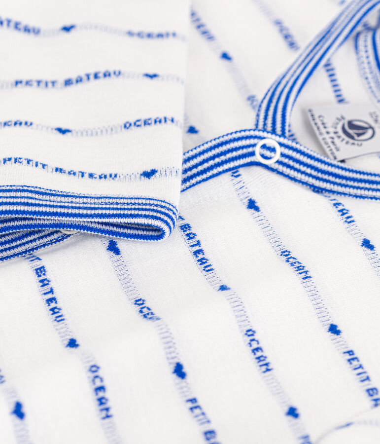 Patterned Knit Cotton Sleepsuit MARSHMALLOW white/PERSE blue