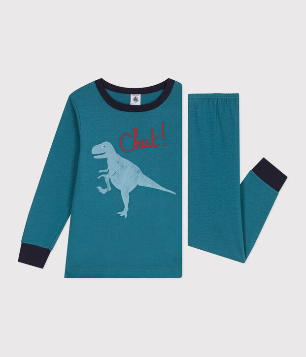 Children's long-sleeved cotton dinosaur pyjamas green