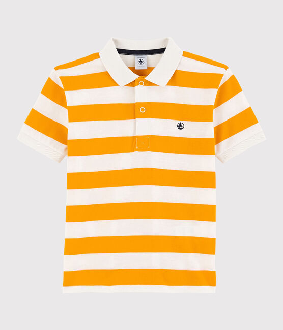 Boys' Short-Sleeved Jersey Polo Shirt TEHONI yellow/MARSHMALLOW white