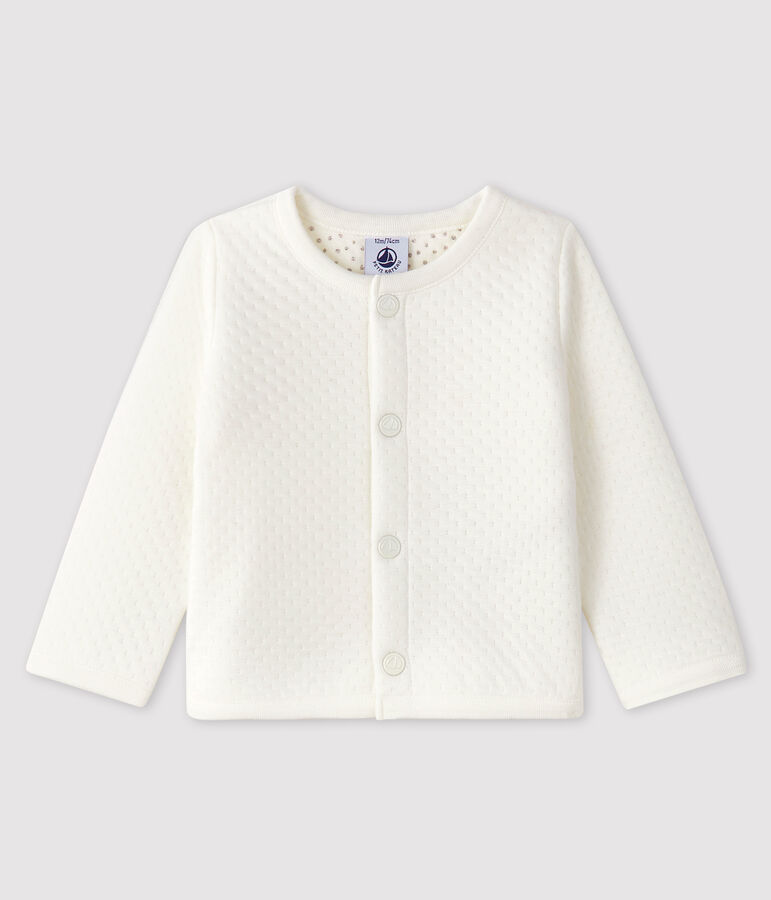 Baby girl's tubular knit cardigan MARSHMALLOW white