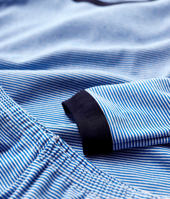 Boys' Pinstriped Cotton Pyjamas RUISSEAU blue/MARSHMALLOW white