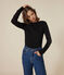 Women's iconic long-sleeved plain rib knit T-shirt BLACK black