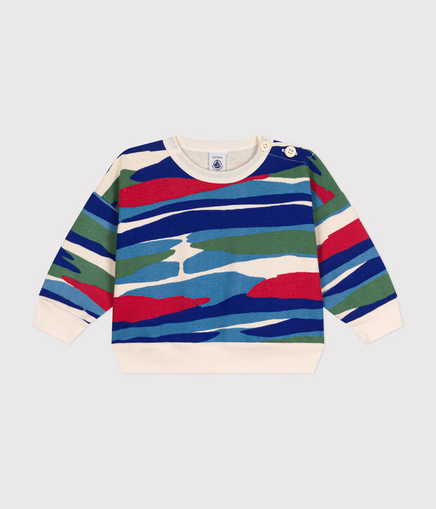 Babies' fleece sweatshirt Ecru/blue