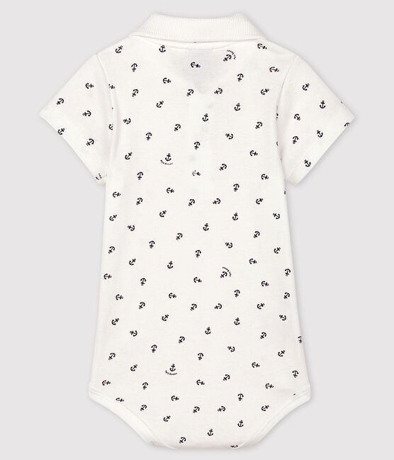 Baby Boys' Short-Sleeved Cotton Print Bodysuit MARSHMALLOW white/SMOKING blue