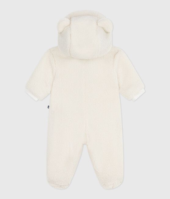 Babies' sherpa snowsuit with ears and a pinstriped lining MILK Ecru