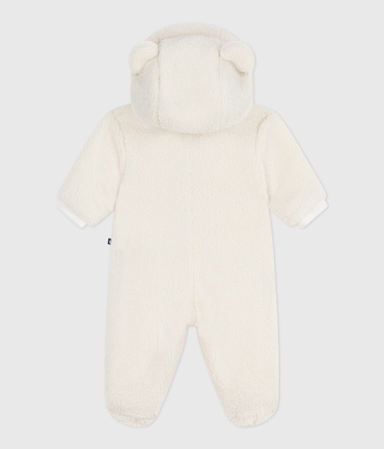 Babies' sherpa snowsuit with ears and a pinstriped lining Ecru