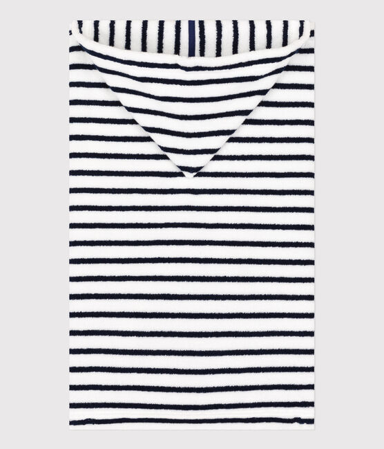 Babies' Striped Terry Bath Cape LAIT white/MEDIEVAL blue