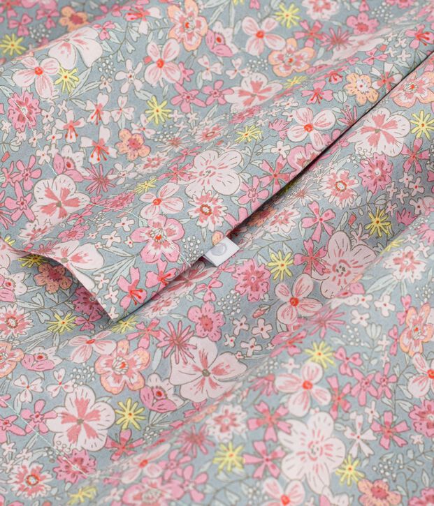 Children's sleeveless floral print cotton dress blue/multicolor