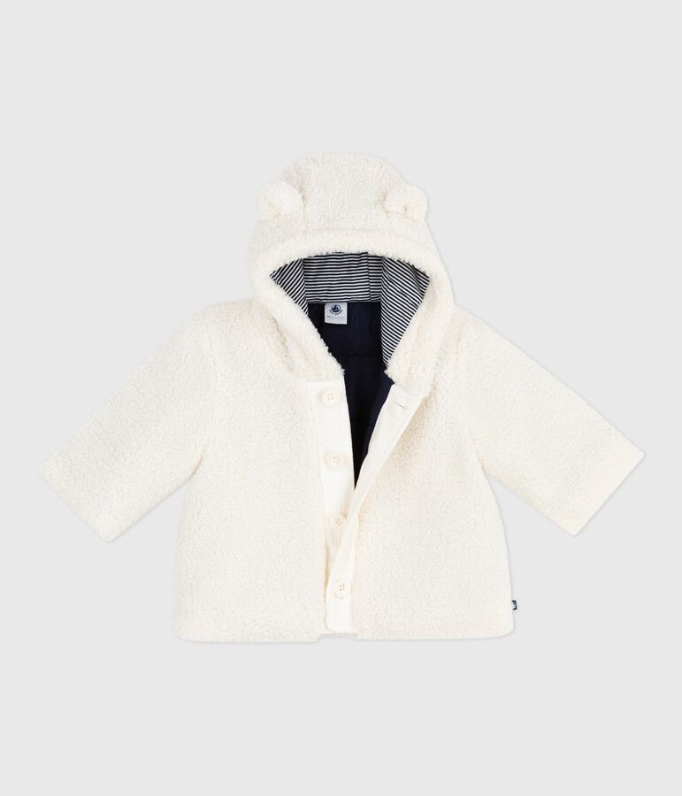 Babies' padded sherpa coat with a hood Ecru