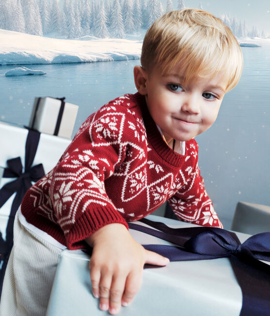 Babies' patterned wool and cotton jumper AMARANTE red/AVALANCHE