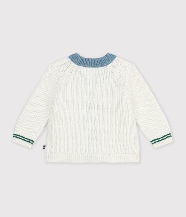 Babies' wool and cotton knit cardigan with contrast details white/multicolor