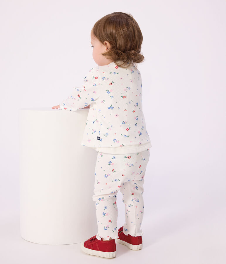 Babies' floral print cotton leggings MARSHMALLOW white/MULTICO white