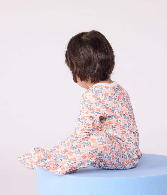 Babies' floral-print velour pyjamas MARSHMALLOW white/MULTICO white