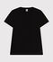 Women's Straight long-sleeved V-necked fine jersey T-shirt BLACK black