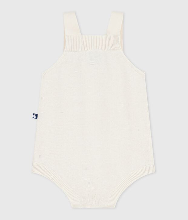 Babies' short openwork knit cotton playsuit MILK