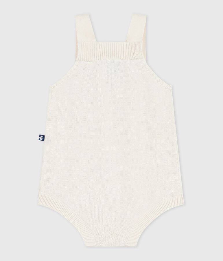 Babies' short openwork knit cotton playsuit Ecru