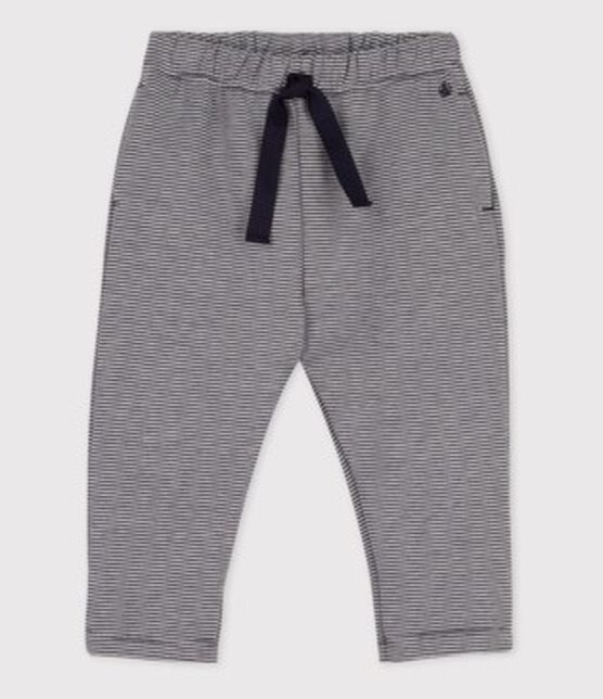 Babies' Thick Jersey Stripy Trousers SMOKING blue/MARSHMALLOW white